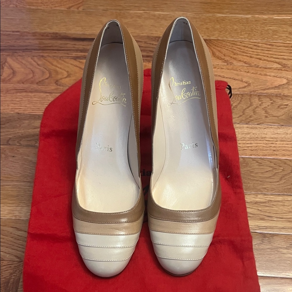 Vintage Christian Louboutin Tan and Cream Heels